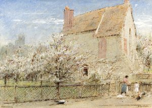 Canterbury „Stone Walls to not a Prison Make”, ok.1920 (akwarela, farba do ciała, długopis i atrament na papierze) autorstwa Albert Goodwin
