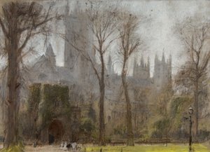 Canterbury, c.1860-c.1932 (pastel i ołówek na barwionym papierze) autorstwa Albert Goodwin
