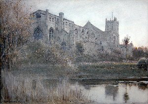 Christchurch, Hampshire (akwarela z piórem i atramentem na papierze) autorstwa Albert Goodwin