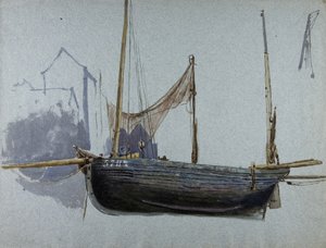 Fishing Boat 57BX (akwarela i bodycolor na papierze barwionym) autorstwa Albert Goodwin