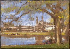 Kings College, Cambridge (akwarela i akwarela z ołówkiem na barwionym papierze) autorstwa Albert Goodwin