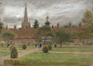 Long Alley Almshouses, Abingdon (akwarela) autorstwa Albert Goodwin