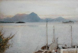 Wschód słońca z Baveno nad jeziorem Maggiore autorstwa Albert Goodwin