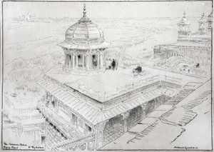 Jaśminowa Wieża, Fort Agra i Tadź Mahal (rysunek) autorstwa Albert Goodwin