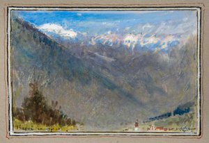 Trafoi w Tyrolu (akwarela z akwarelą otoczoną ozdobną ramką) autorstwa Albert Goodwin