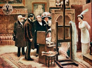 malarz pokazujący swój obraz, ok. 1920 (druk) autorstwa Albert Guillaume