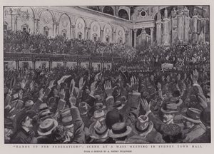 Ręce do góry dla Federacji!, Scena na masowym spotkaniu w ratuszu w Sydney autorstwa Albert Henry Fullwood