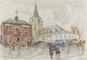Oisemont, dowództwo 3. dywizji, 1918 (wc i gwasz z węglem na papierze)