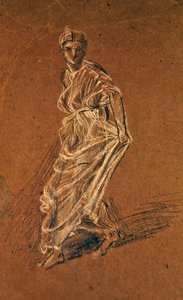 Studium dziewczyny kroczącej do przodu w długiej sukni, ok. 1870 (kreda czarno-biała na brązowym papierze) autorstwa Albert Joseph Moore