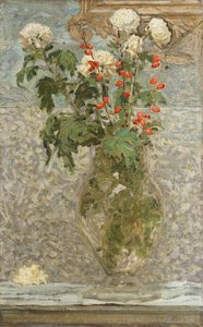 Białe Chryzantemy i Czerwone Jagody (olej na płótnie) autorstwa Albert Joseph Moore