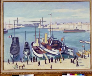 Port w Marsylii z mostem promowym (malarstwo) XX wiek autorstwa Albert Marquet