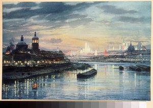 Iluminacje a Moskwa (Iluminacje w Moskwie). Rysunek Alberta Nikołajewicza Benoisa (1852-1936). Litografia kolorowa, XIX-wieczna sztuka rosyjska. Rosyjska Biblioteka Państwowa, Moskwa. autorstwa Albert Nikolayevich Benois