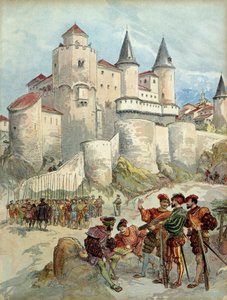 Więzień Francois 1 (1494-1547) był zamknięty w wieży Alcazar w Madrycie (Hiszpania) do 1526 roku. Ilustracja autorstwa Albert Robida