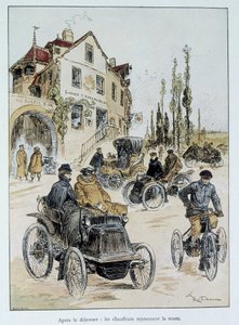 Po śniadaniu kierowcy wracają na drogę: początek transportu samochodowego przez Robida autorstwa Albert Robida