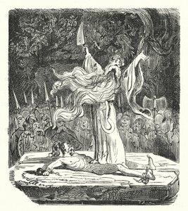 Druid składający ofiarę z człowieka (rycina) autorstwa Albert Robida