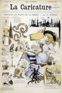 Montaż z kobietą pijącą kufel piwa Robida - couv. w „La Karykatura”” z 4/9/1880. autorstwa Albert Robida