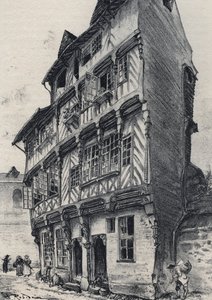 Dom rue Saint Guillaume w Rennes - Stara Francja - Bretania - tekst, rysunki i litografie, Albert Robida (1848-1926) niedatowany koniec XIX wieku autorstwa Albert Robida