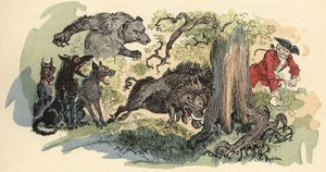 Ilustracja Alberta Robidy w „Historii i przygodach barona de Munchausena” (Munchhausen), wyd. H. Laurens, koniec XIX wieku.” autorstwa Albert Robida