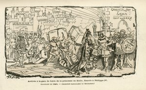 Ilustracja Alberta Robidy (1848-1926) w Histoire de France tintamarresque, ok. 1880 - Stacja, reżim Ancien, Sycylia - Philippe I autorstwa Albert Robida