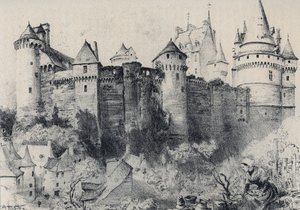 Chateau fort de Vitre in Ille-et-Vilaine - Stara Francja - Bretania - tekst, rysunki i litografie, Albert Robida (1848-1926) bez daty koniec XIX wieku autorstwa Albert Robida