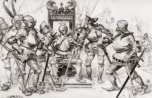 Le conseil des Captains de Picrochole lub Rada kapitanów Picrochole. autorstwa Albert Robida