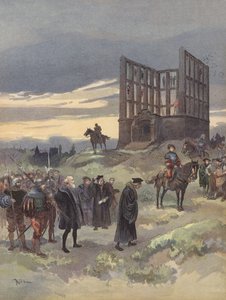Nadinspektor Semblancay skazany na śmierć, wspina się na szubienicę Montfaucon autorstwa Albert Robida