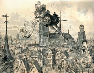 Giant Gargantua skacze z konia autorstwa Albert Robida
