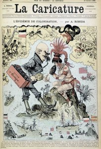 Epidemia kolonizacyjna: antykolonialistyczny rysunek Robidy – w „La Caricature” z 31.10.1885