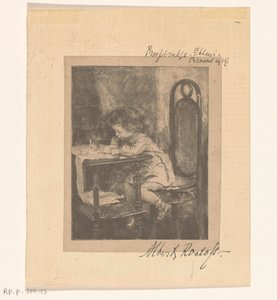 Dziewczyna siedząca przy stole, rysunek autorstwa Albert Roelofs (signed by artist)