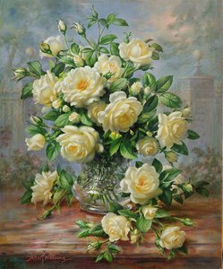 Róże księżnej Diany w szklanym wazonie autorstwa Albert Williams