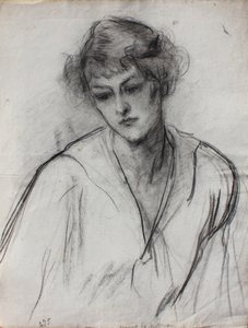 Portret w połowie długości młodej dziewczyny, pochylonej do przodu, ok. 1910 (czarna kreda na papierze) autorstwa Albert de Belleroche
