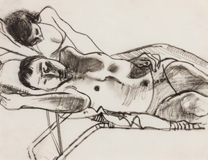 Na lettini (węgiel na papierze) autorstwa Alberto Morrocco