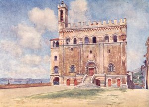 Palazzo Pubblico, Gubbio (kolorowa litografia) autorstwa Alberto Pisa