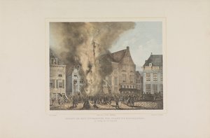 Widok na wybuch pożaru w Middelburgu. w niedzielę 28 czerwca 1857 (tytuł na obiekcie) autorstwa Albertus Anthonius Nunnink