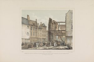 Widok ruiny spowodowanej pożarem w Middelburgu. w niedzielę 28 czerwca 1857 r. (tytuł na obiekcie) autorstwa Albertus Anthonius Nunnink