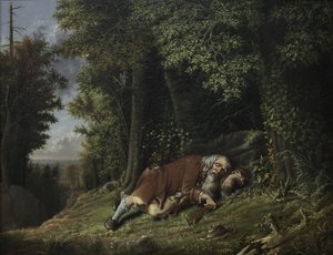 Rip Van Winkle śpi, 1879-80 (olej na płótnie)
