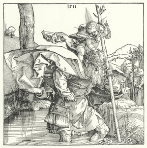 Św. Krzysztof niosący Dzieciątko Chrystus (rycina)