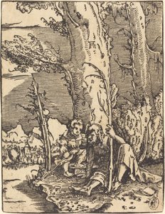 Święty Krzysztof siedzący nad brzegiem rzeki autorstwa Albrecht Altdorfer