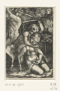Satyr i mężczyzna walczą o kobietę autorstwa Albrecht Altdorfer