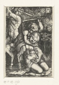 Satyr i mężczyzna walczą o kobietę autorstwa Albrecht Altdorfer