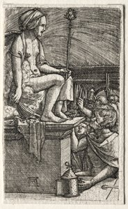 Rzymska kurtyzana lub zemsta czarnoksiężnika Wergiliusza autorstwa Albrecht Altdorfer