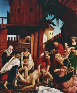 Odkrycie ciała świętego w Cloaca Maxima z ołtarza św. Sebastiana autorstwa Albrecht Altdorfer