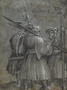 Trzynocny stróż, 1513 (rysunek na niebieskoszarym papierze) autorstwa Albrecht Altdorfer