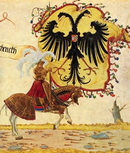 Procesja triumfalna cesarza Maksymiliana, scena: sztandar cesarski i miecz, detal autorstwa Albrecht Altdorfer