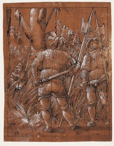 Dwóch lansquenetów obserwujących parę kochanków autorstwa Albrecht Altdorfer