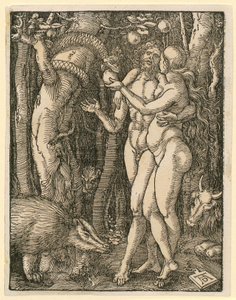Adam i Ewa, plansza 2 z cyklu "Mała pasja drzeworytnicza" autorstwa Albrecht Dürer