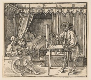 Artysta rysujący portret mężczyzny autorstwa Albrecht Dürer