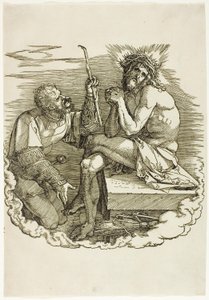 Chrystus, Mąż Bolesny, wyśmiewany przez Żołnierza, frontispis z Wielkiej Męki autorstwa Albrecht Dürer