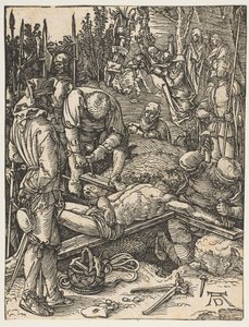 Chrystus przybity do krzyża, z Małej męki, 1509. autorstwa Albrecht Dürer