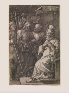 Chrystus przed Kajfaszem, z cyklu „Pasja wyryta” autorstwa Albrecht Dürer